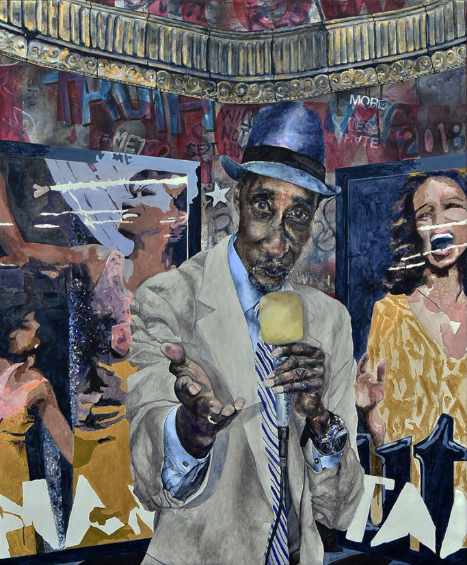 Bravo_Chee_Subway Performers-The Crooner_mixed media_56x46