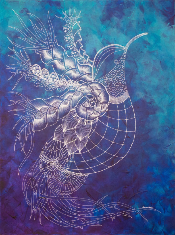 acrylic and ink painting of a bird